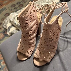JustFab Blush Lace-Up Heels